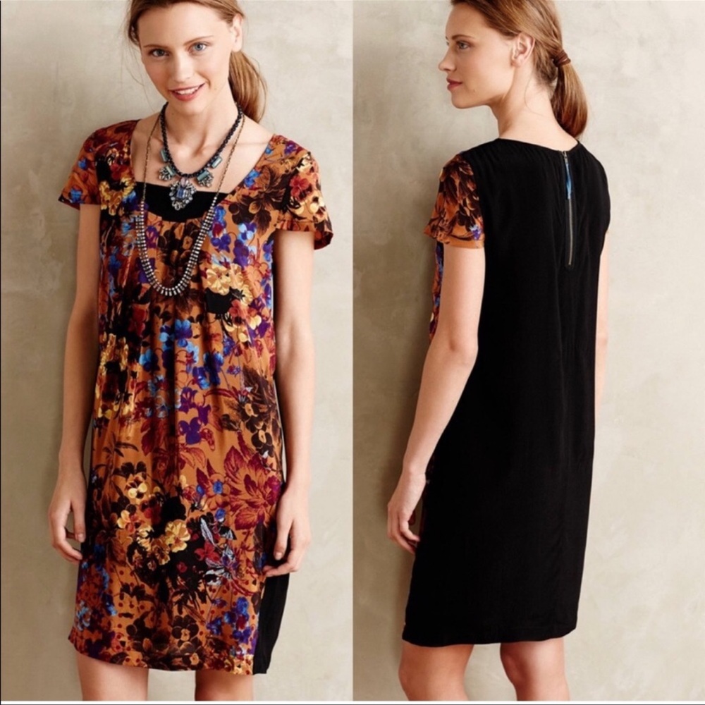 Anthropologie Women's Black and Gold Dress. XS